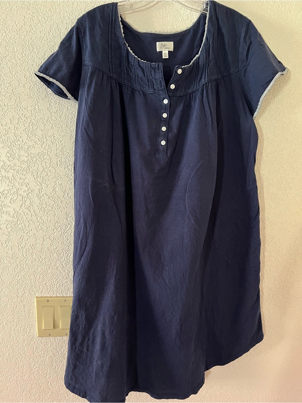 Aria Collection Navy Short-Sleeve Button-Front Women's Nightgown 100% Cotton